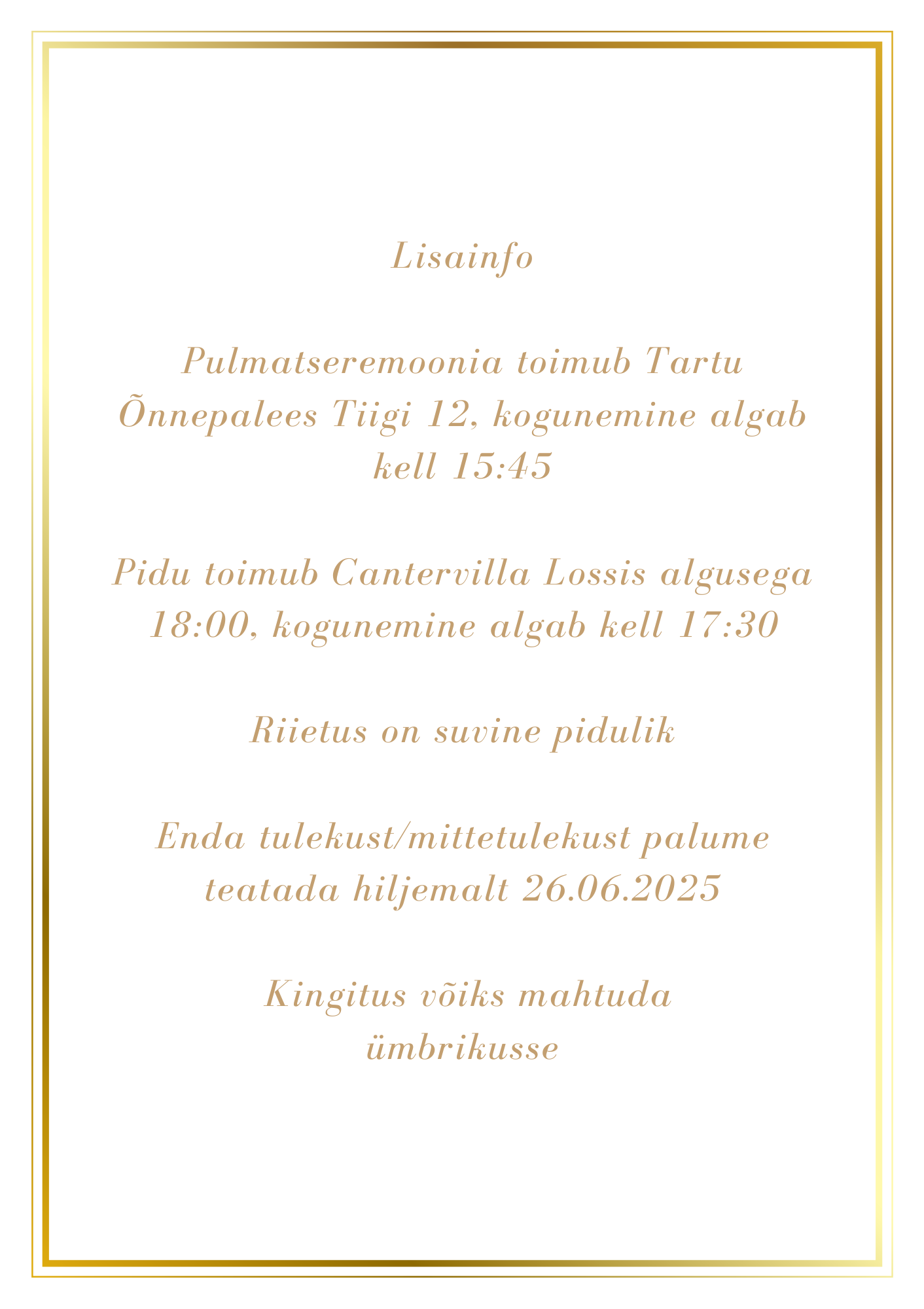 Kutsekunsti klassikaline minimalistlik pulmakutse tagakülg