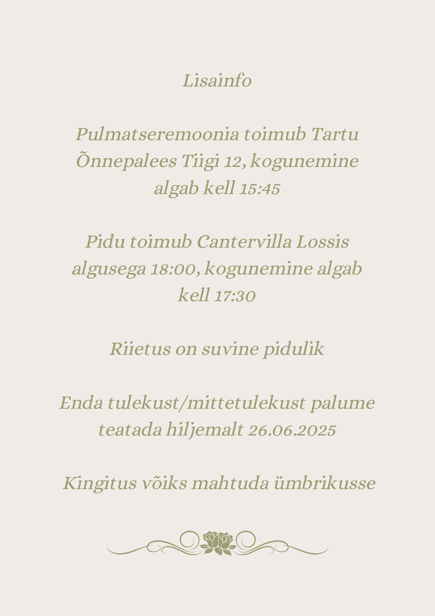 Kutsekunsti klassikaline elengantne pulmakutse tagakülg