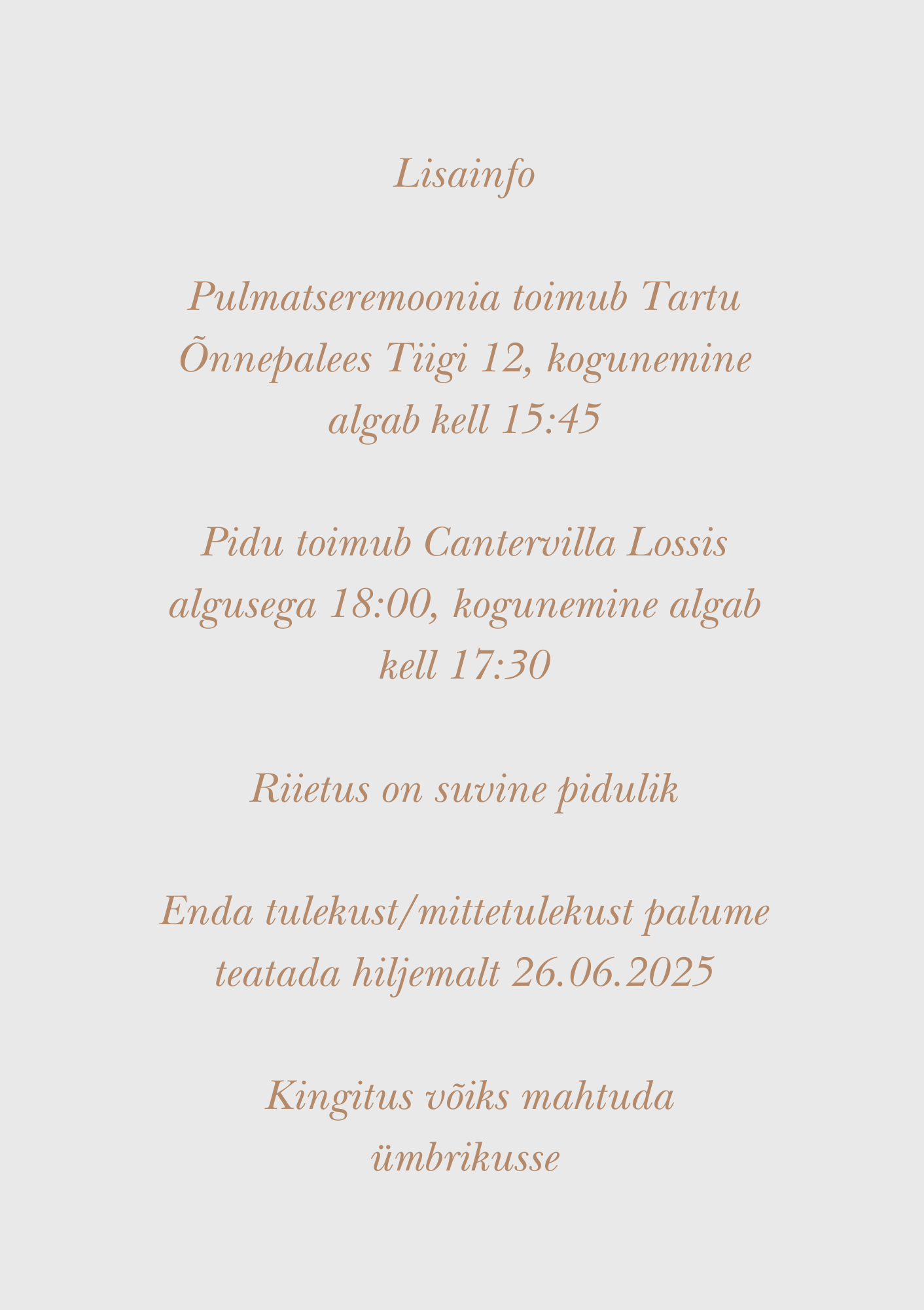 Kutsekunsti klassikaline minimalistlik pulmakutse tagakülg