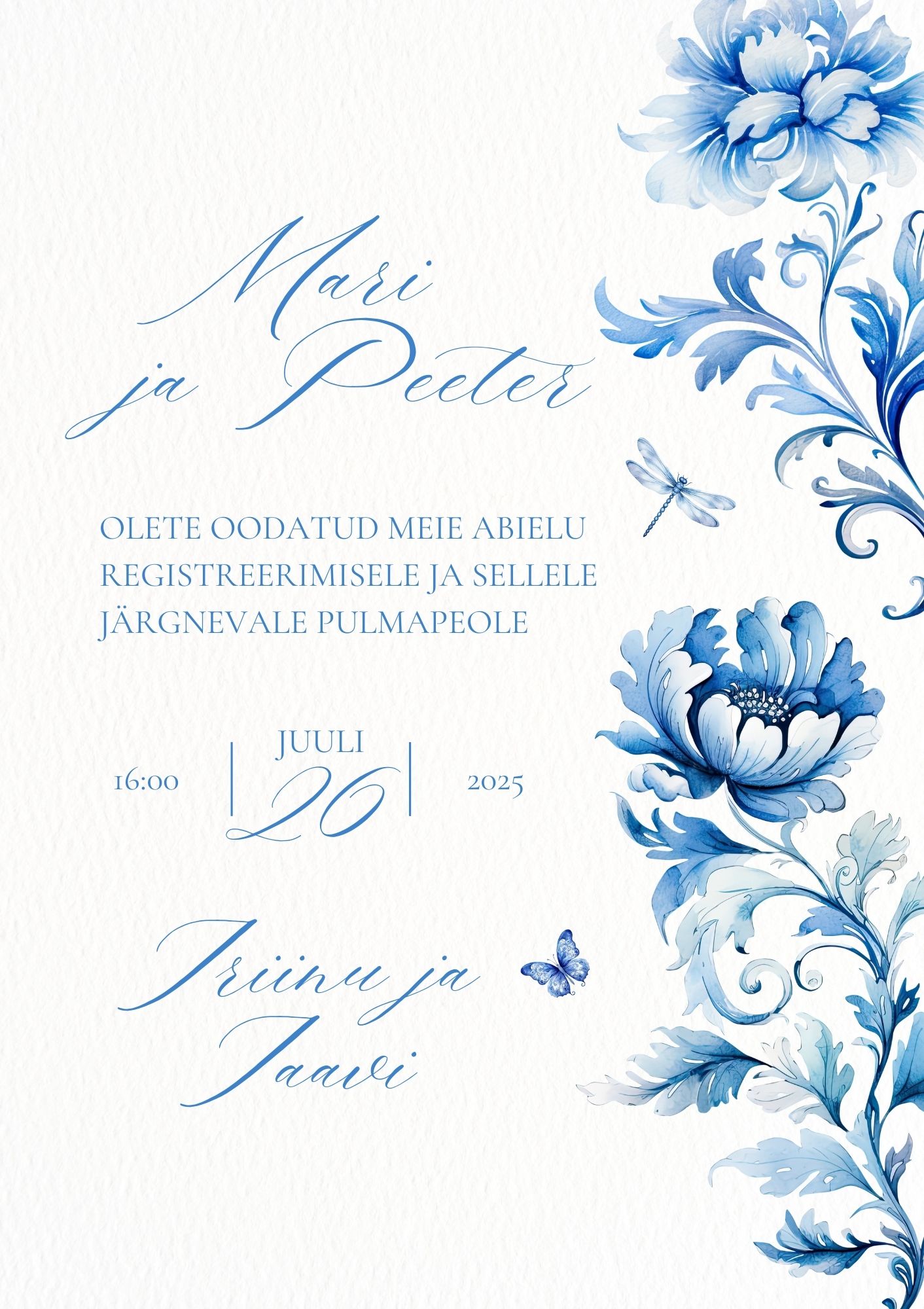 Kalligraafilise kirjaga elegantne pulmakutse