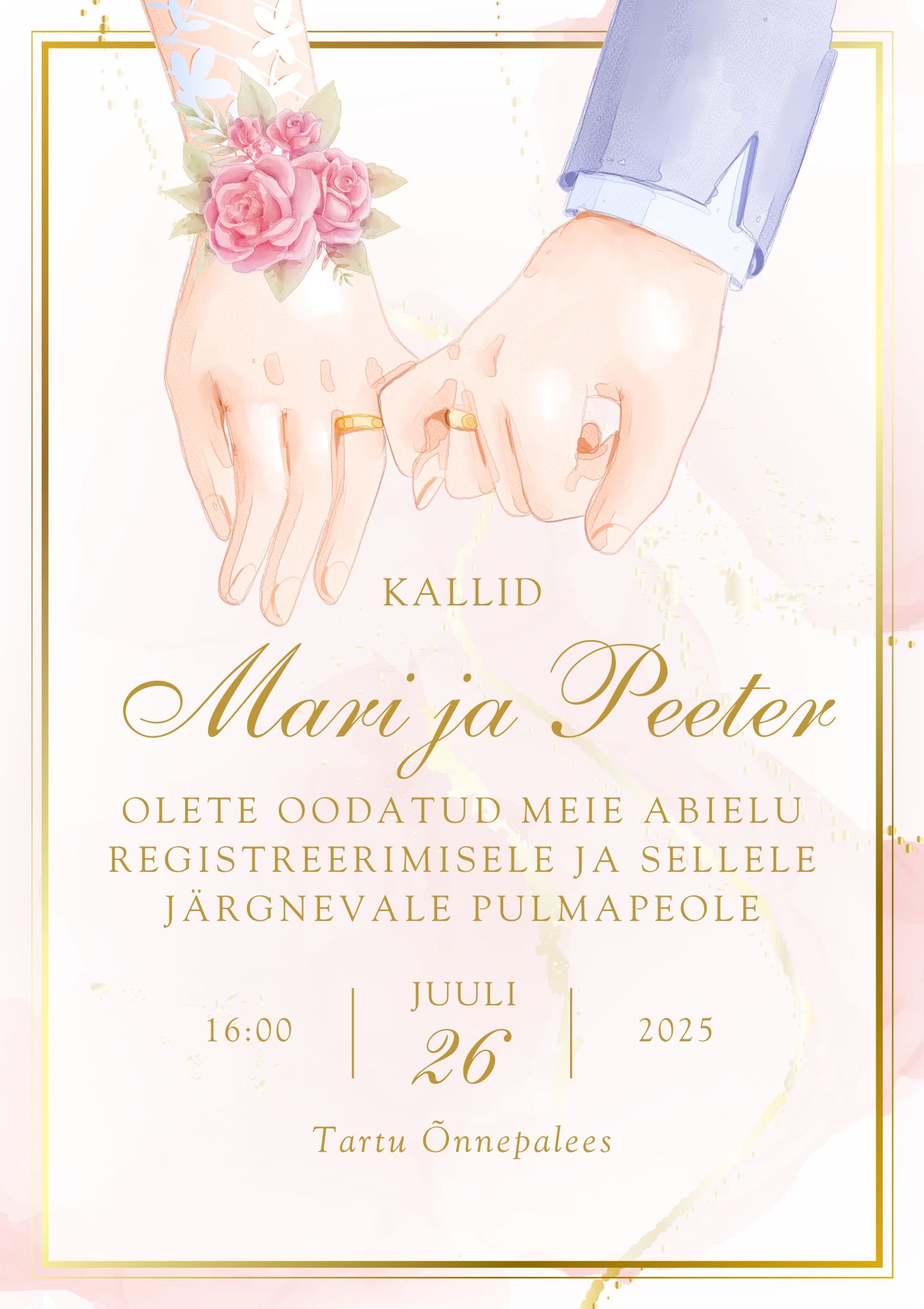 Kutsekunsti kalligraafilise kirjaga pulmakutse