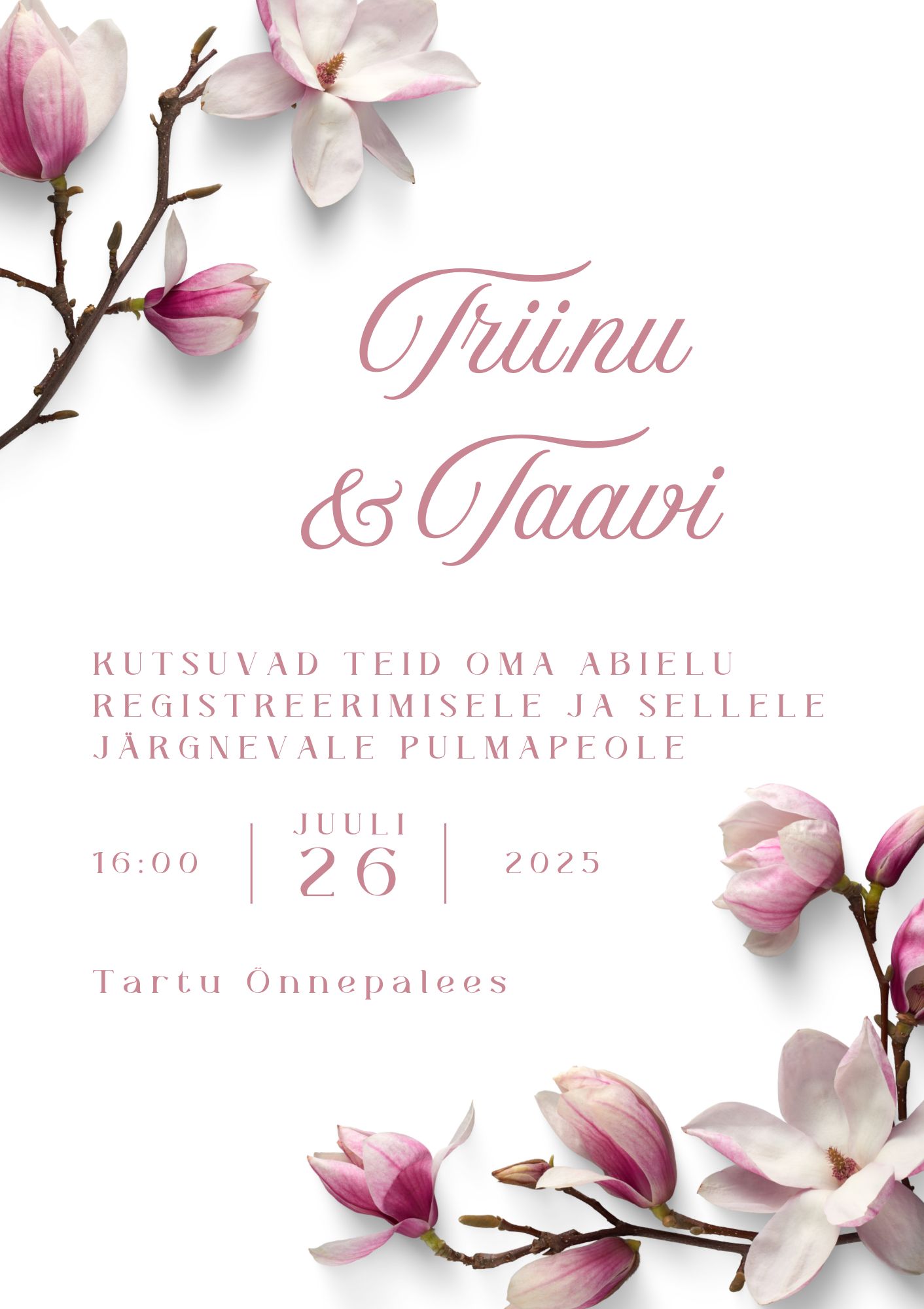 Kutsekunsti kalligraafilise kirjaga minimalistlik ja elegantne pulmakutse