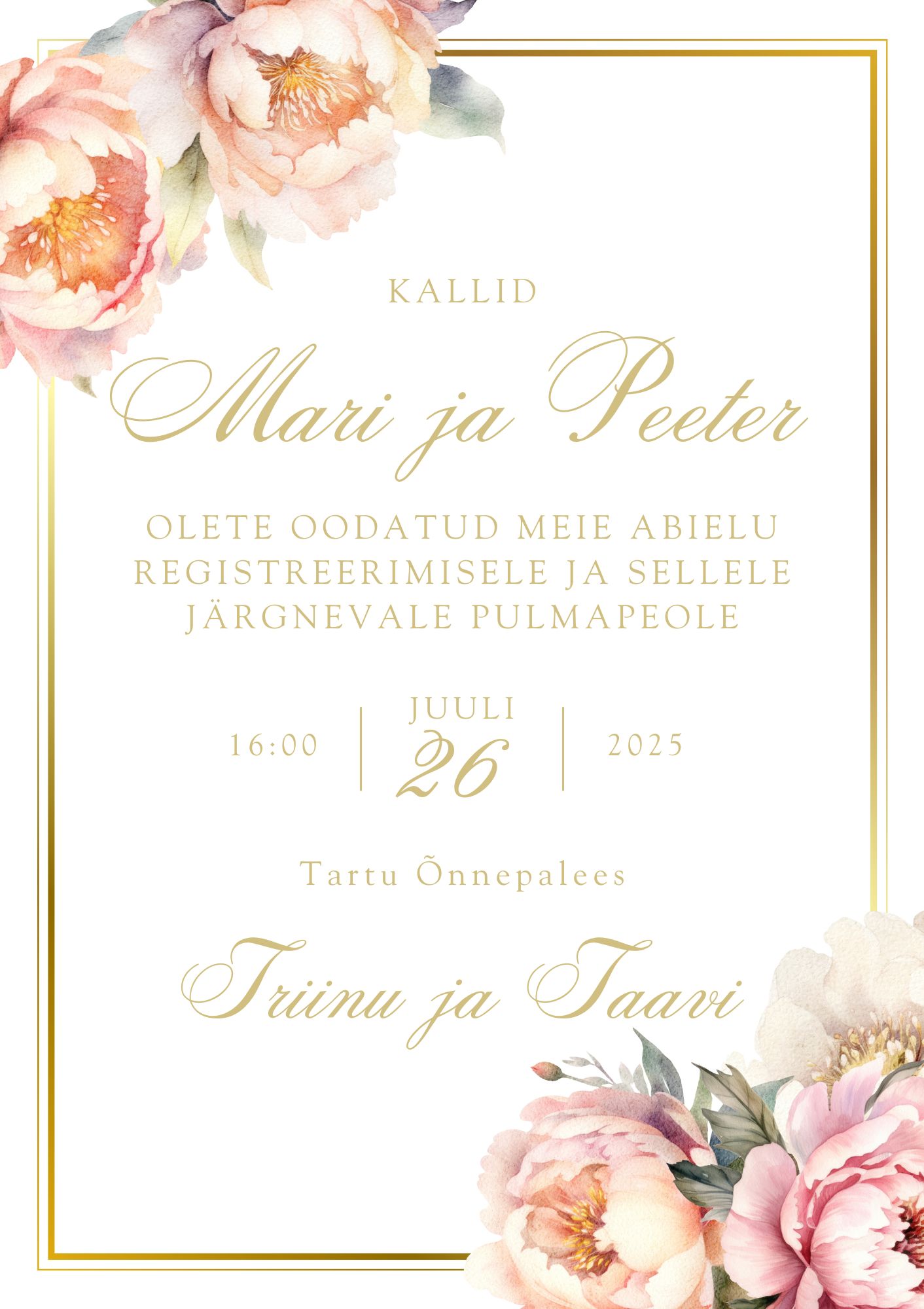 Kutsekunsti kalligraafilise kirjaga lilleline pulmakutse