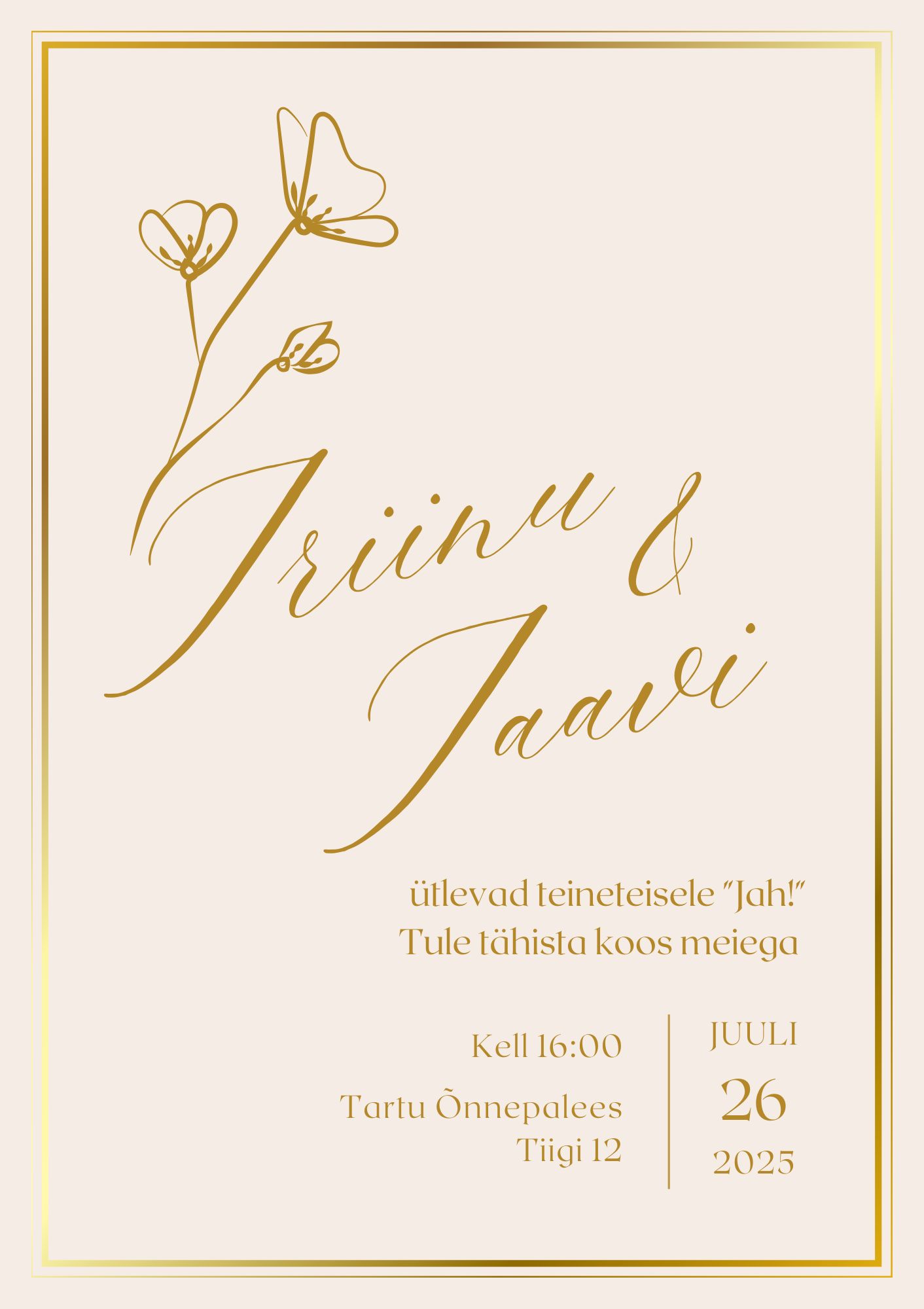 Kutsekunsti kalligraafilise kirjaga modernne minimalistlik pulmakutse