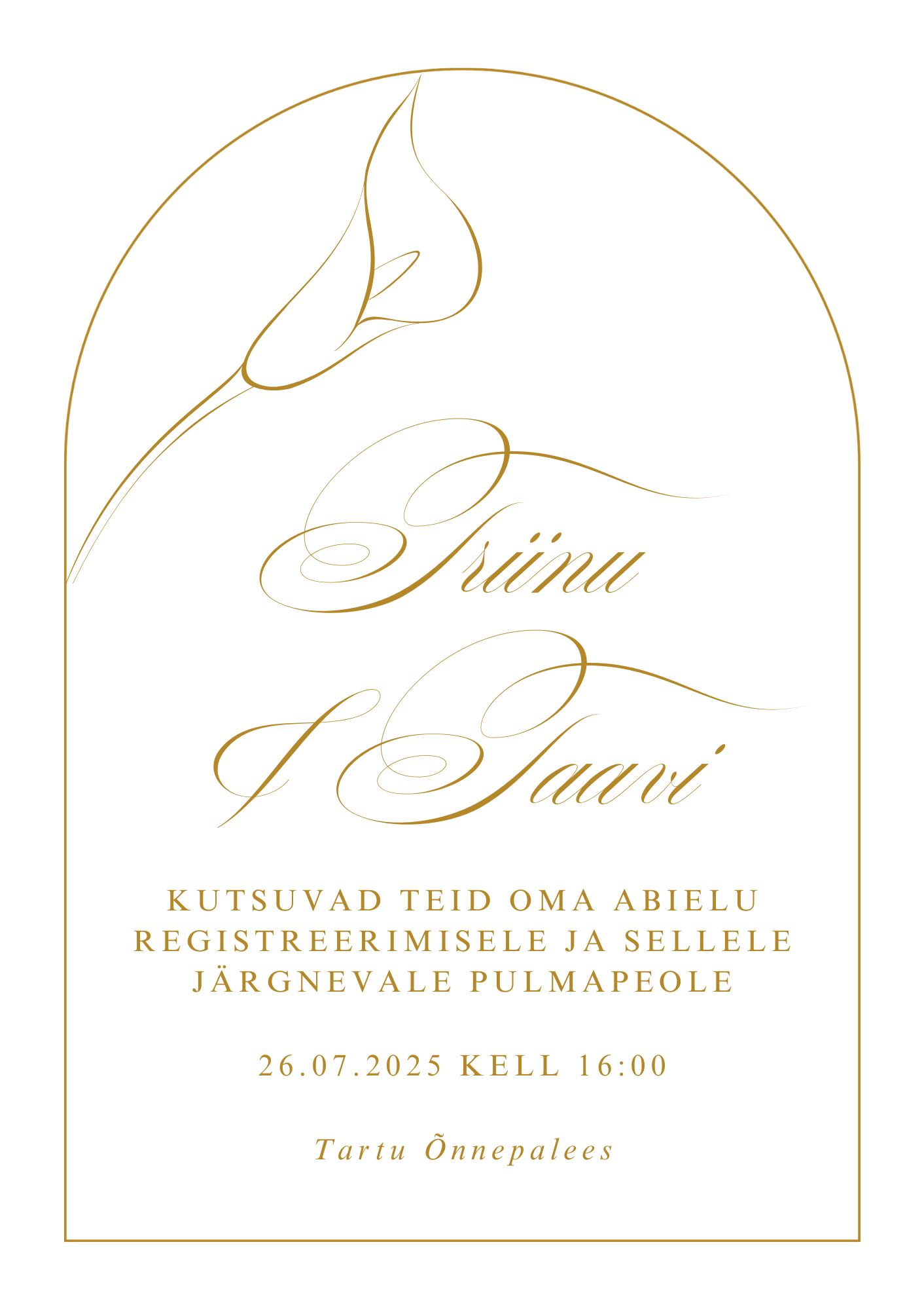 Kutsekunsti kalligraafilise kirjaga modernne minimalistlik lille joonistusega pulmakutse