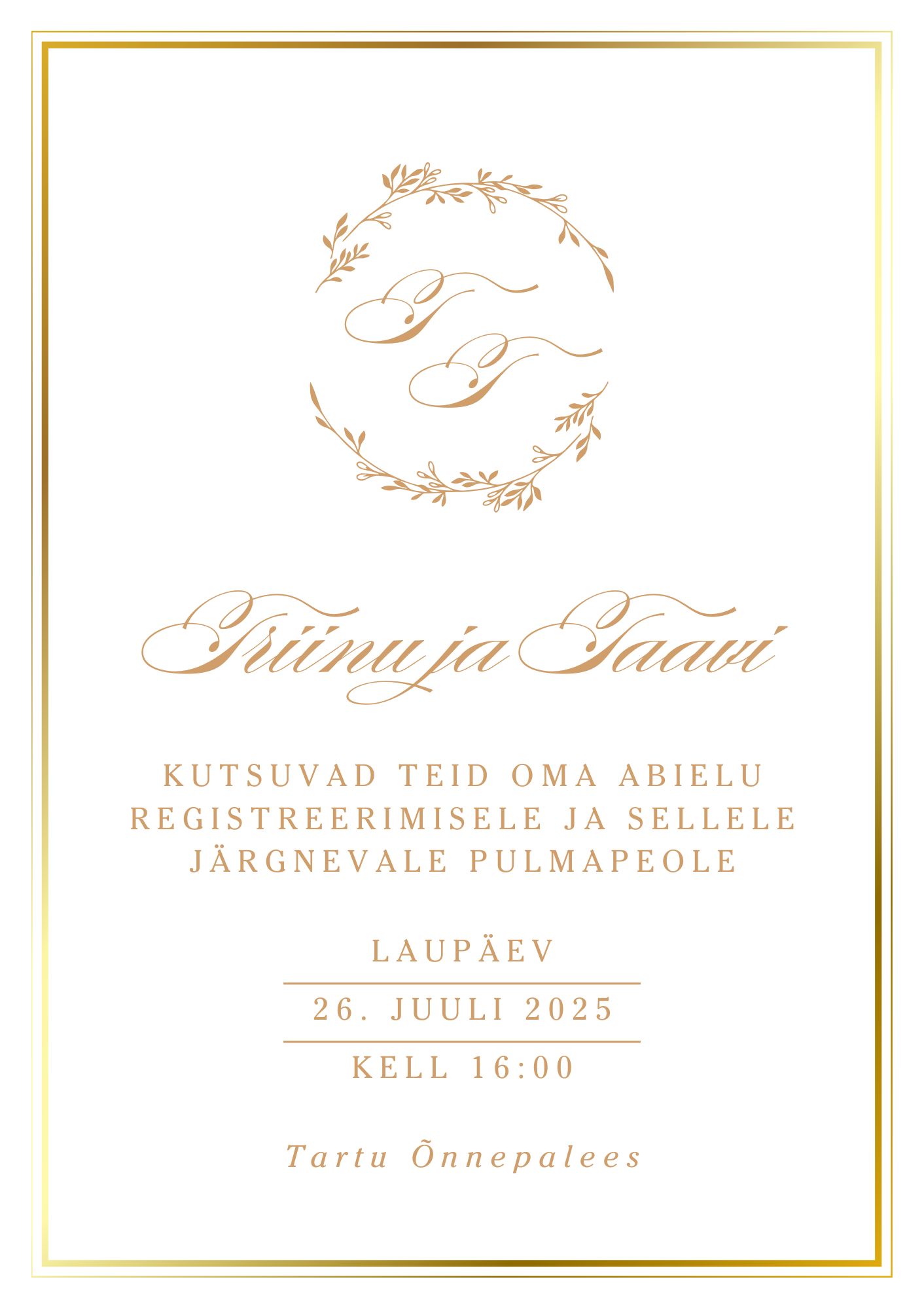 Kutsekunsti kalligraafilise kirjaga modernne minimalistlik pruutpaari logoga pulmakutse