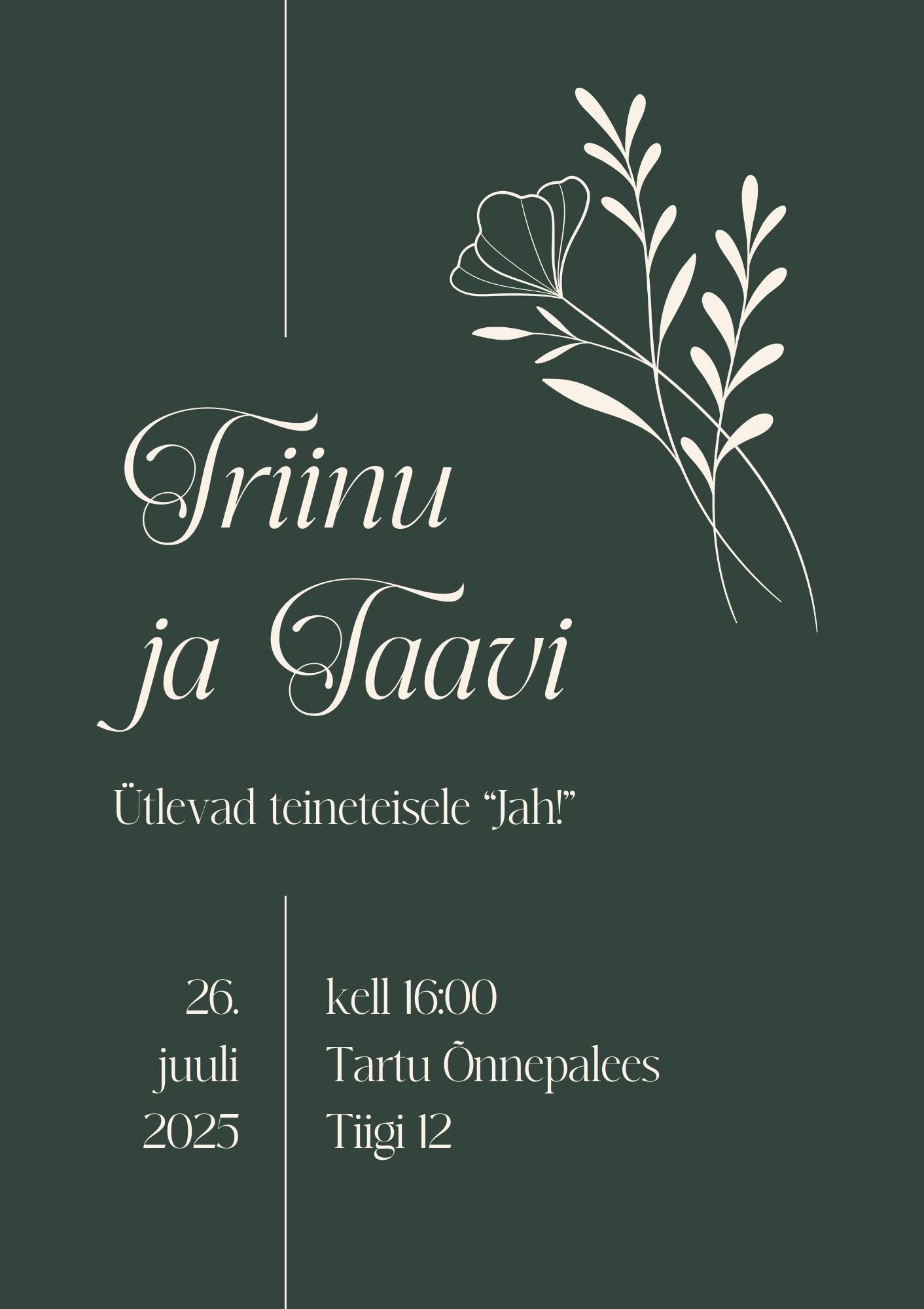 Kutsekunsti kalligraafilise kirjaga modernne roheline pulmakutse